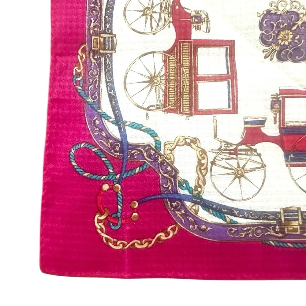 Celine Silk Scarf Duo Set Carriage Print & Ribbon Ropes 100% Silk 18” Squares